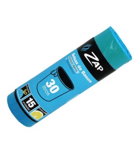 ROLLO 15 UNIDADES BOLSA BASURA AZUL OLOR LIMON 30 LITROS ZAP 320186