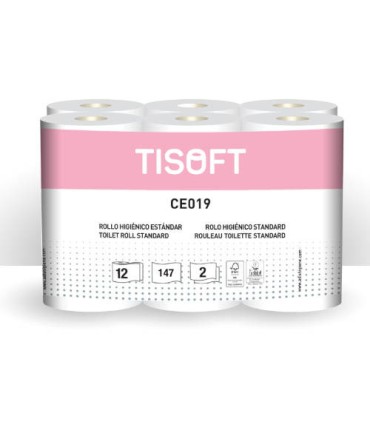 PAQUETE 12 ROLLOS PAPEL HIGIENICO 2C ST TISOFT CE019