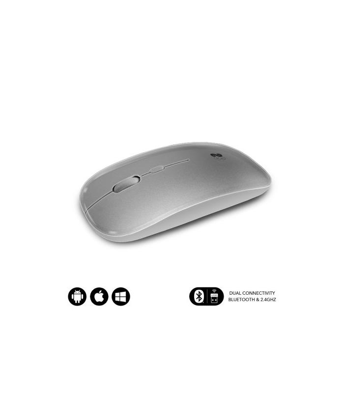 SUBBLIM Ratn ptico Inalmbrico 2.4G y Bluetooth Dual Flat Mouse Recargable Plateado