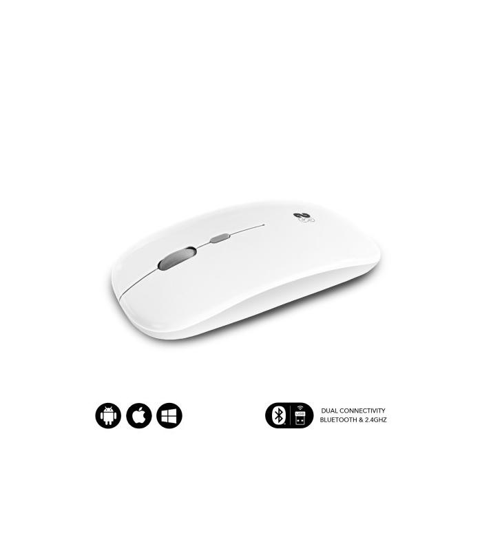 SUBBLIM Ratn ptico Inalmbrico 2.4G y Bluetooth Dual Flat Mouse Recargable Blanco