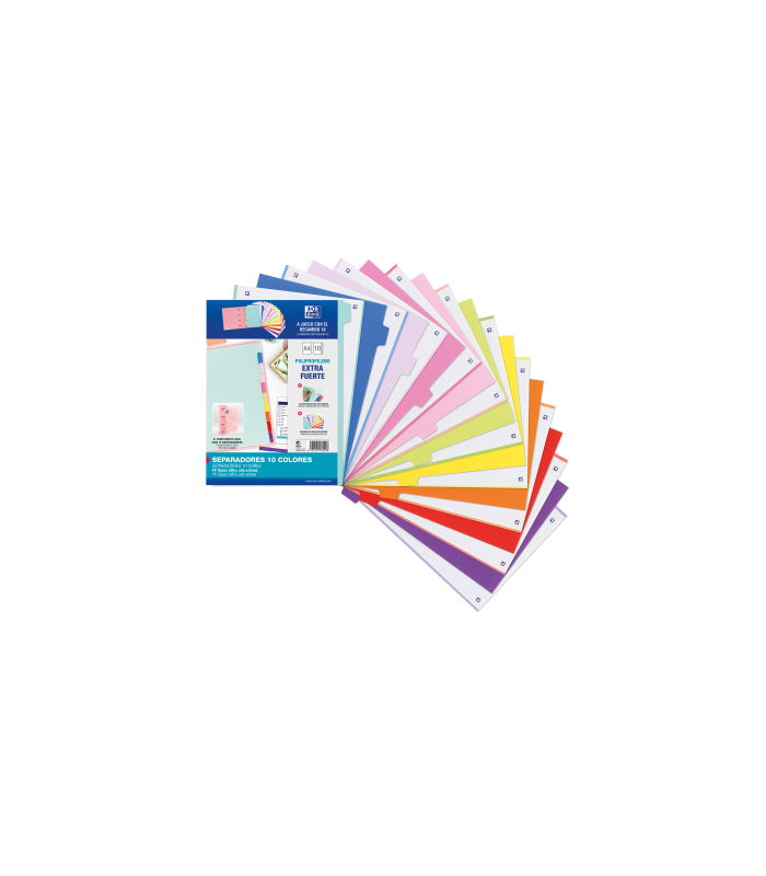 KIT SEPARADORES PP 500 MICRAS A4 10 POSICIONES COLORES PASTEL Y VIVOS OXFORD 400159038