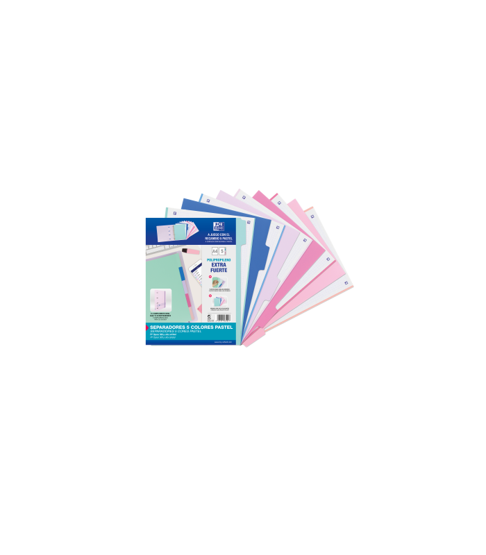 KIT SEPARADORES PP 500 MICRAS A4 5 POSICIONES COLORES PASTEL OXFORD 40015936