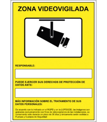 SEAL HOMOLOGADA AVISO CAMARAS DE VIGILANCIA 24 HORAS 210x297MM PVC AMARILLO ARCHIVO2000 6172-09 AM
