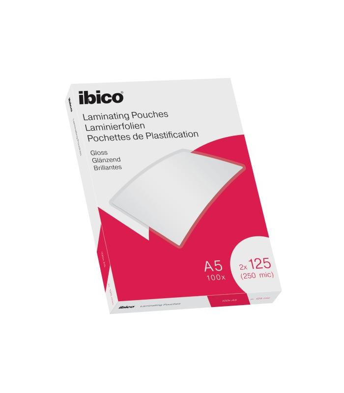 CAJA 100 BOLSAS DE PLASTIFICACION 154X216 A5 BRILLO 125 MICRAS IBICO 627315