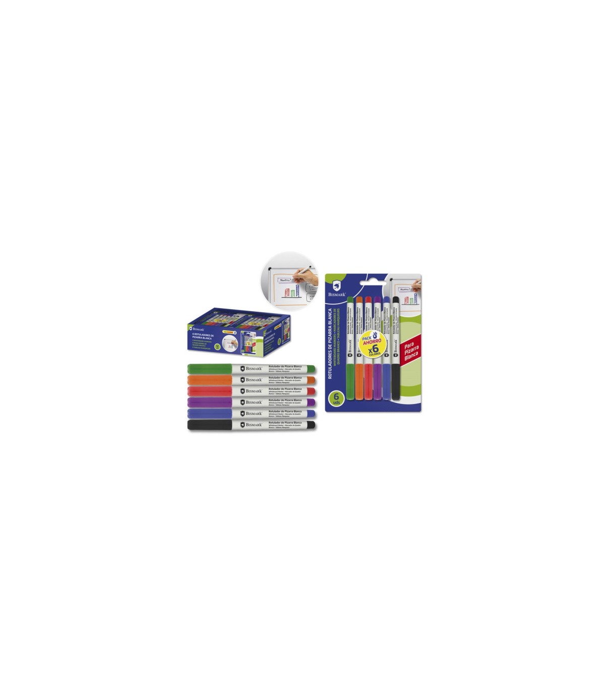 ROTULADORES PIZARRA BLANCA BLISTER 6 COLORES BISMARK 328355