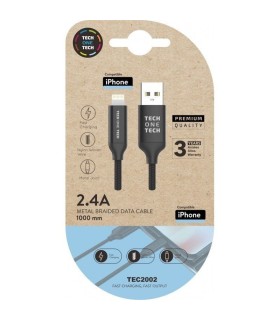 Cable USB 2.0 Tech One Tech TEC2002/ USB Macho - Lightning Macho/ 1m/ Negro