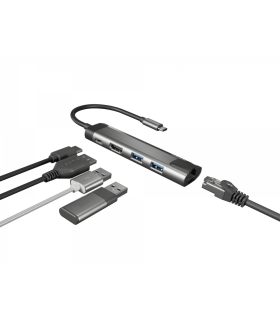 ADAPTADOR 5 IN 1 USB-C  NATEC FOWLER GO 2X USB 3.0 HUB, HDMI 4K, USB-C PD