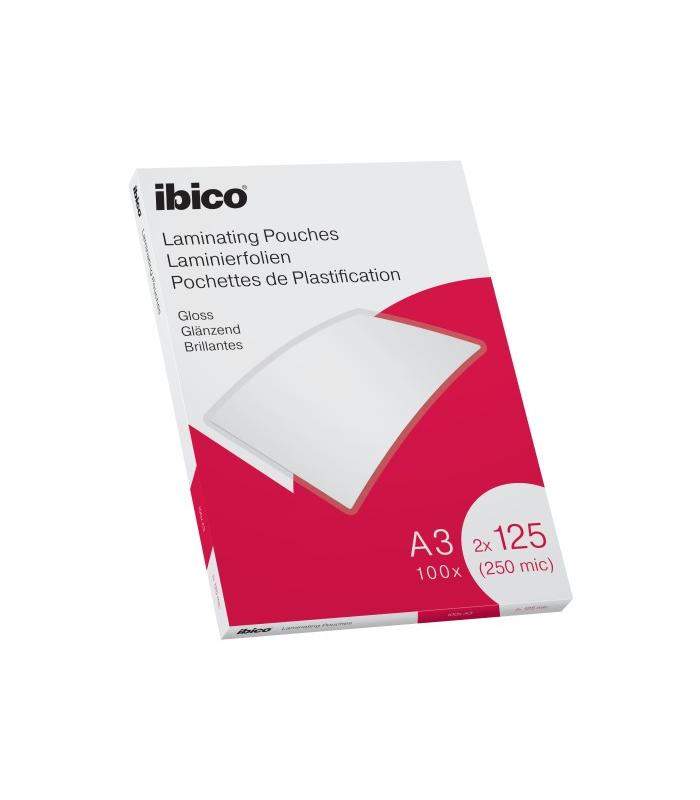 CAJA 100 BOLSAS DE PLASTIFICACION 303X426 A3 BRILLO 125 MICRAS IBICO 627321