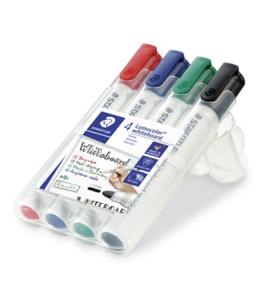 ESTUCHE 4 MARCADORES PIZARRA LUMOCOLOR MARKER 351 TRAZO 2MM. SURTIDOS STAEDTLER 351 WP4