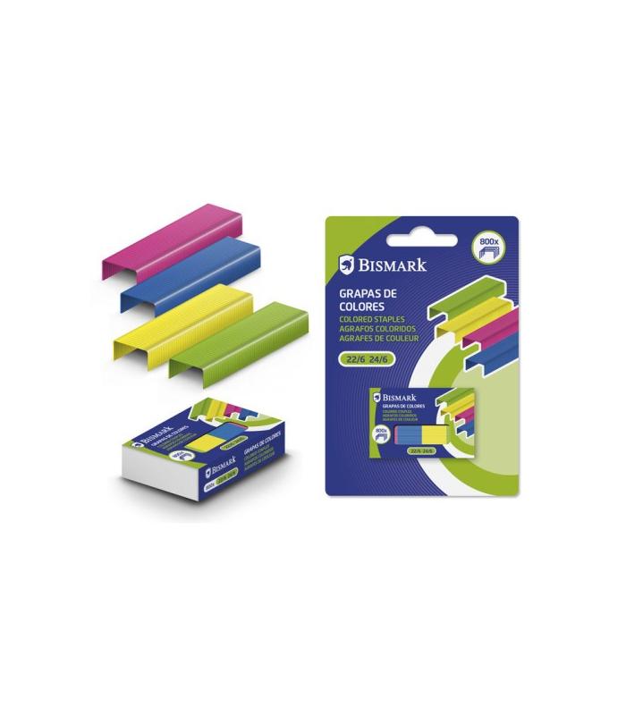 CAJA DE 800 GRAPAS DE COLORES N 22/6-24/6 METALIZADAS BISMARK 331279