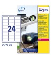 PAQUETE 20 HOJAS ETIQUETAS DE POLISTER BLANCO-IMPRESORAS LSER-63,5X33,9 MM AVERY L4773-20