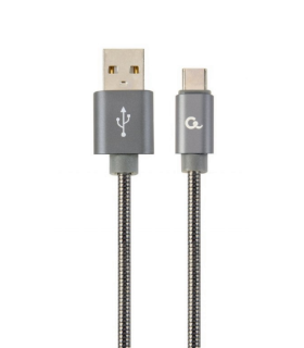 CABLE DE CARGA Y DATOS GEMBIRD USB TIPO C DE METAL EN ESPIRAL PREMIUM, 2M, GRIS