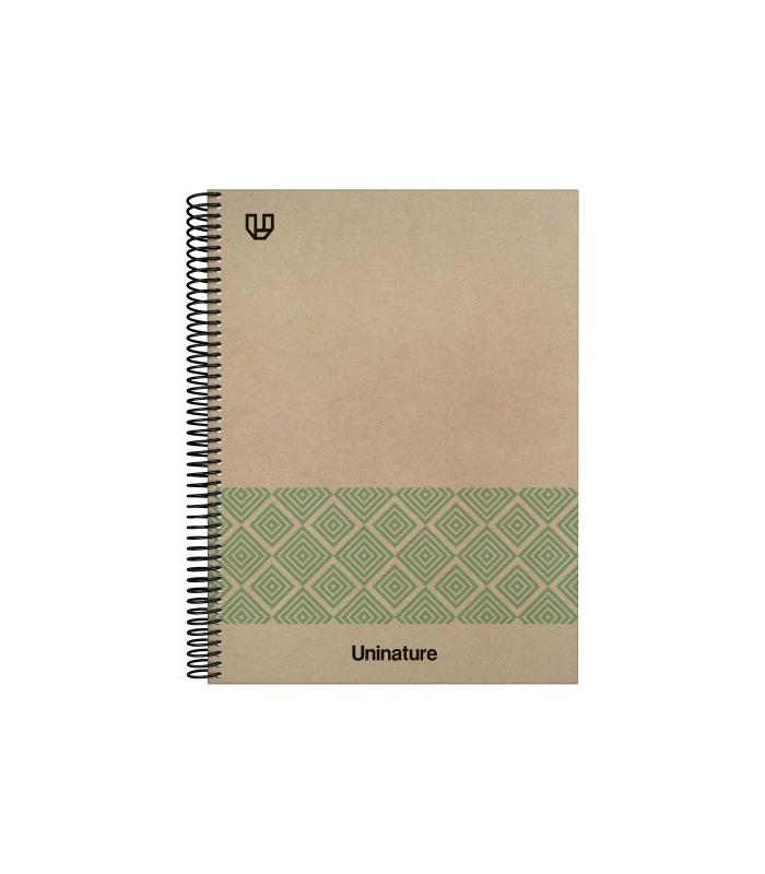CUADERNO RECICLADO A4 KRAFT SOFT TAPA DURA 100 HOJAS 90GR CUADRICULA 5X5 MM VERDE UNINATURE 88500520