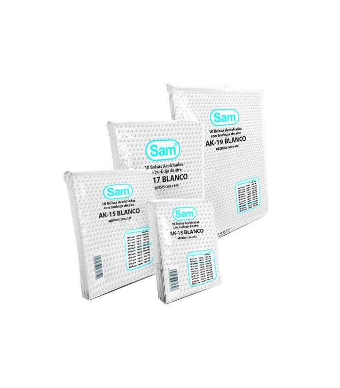 PAQUETE 10 BOLSAS AIR BAG AUTOADHESIVA ACOLCHADA AK-CD BLANCO MEDIDA INTERIOR 180X165 SAM 146180
