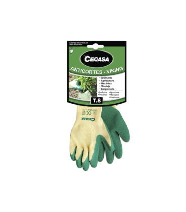 GUANTES DE TRABAJO ANTICORTES VIKING ALGODN/LATEX VERDE T8-MEDIANA M CEGASA 100540
