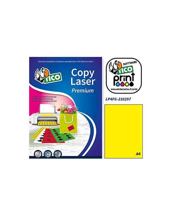 CAJA 70 HOJAS ETIQUETAS AMARILLO FLUORESCENTE SIN MRGENES-LSER/INYECCIN DE TINTA/FOTOCOPIADORAS-210X297 MM TICO LP4FG-210297