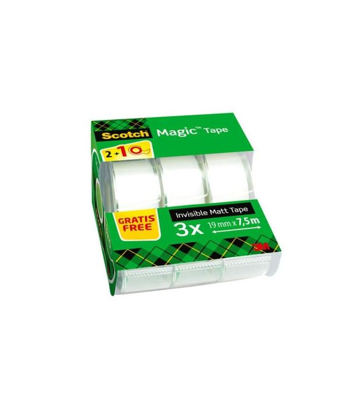 PACK 2+1 ROLLOS CINTA INVISIBLE 19MM X 7,5M MAGICCON DISPENSADOR 8-1975C3 SCOTH 7100088375