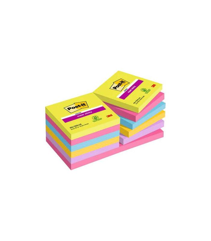 PACK 12 BLOCS 90 HOJAS NOTAS ADHESIVAS 76X76MM SUPER STICKY COLORES SURTIDOS ULTRA 654-12SSUC POST-IT 7100290156