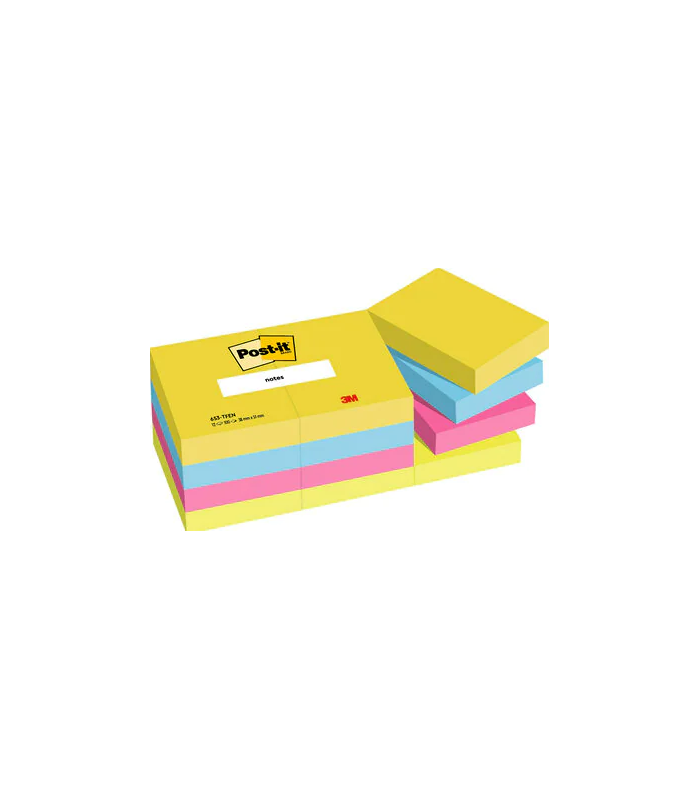PACK 12 BLOCS 100 HOJAS NOTAS ADHESIVAS 38X51MM COLECCIN ENERGETIC EN CAJA CARTN 653 TFEN POST-IT 7100290179