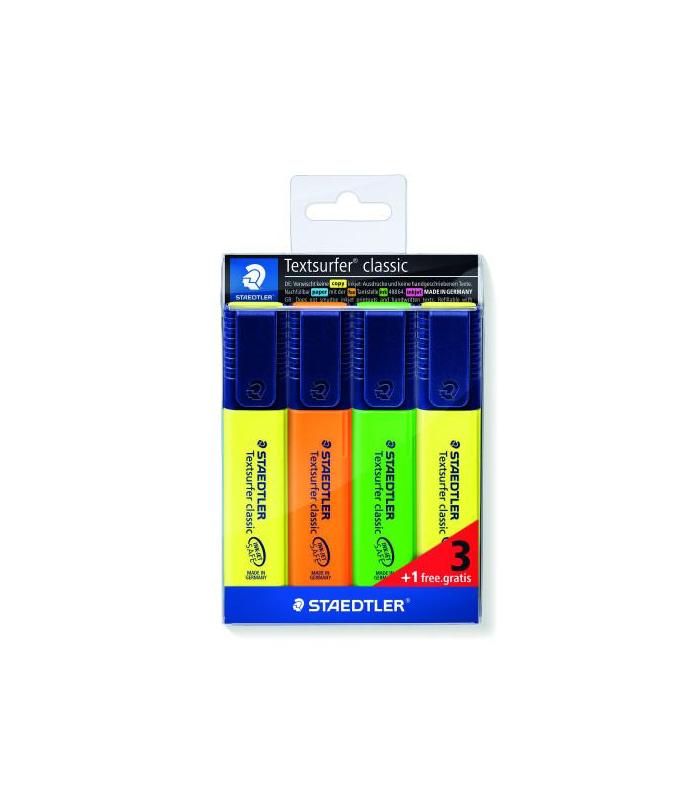 ESTUCHE 3 + 1REGALO MARCADORES FLUORESCENTE CLASSIC 364 TEXTSURFER STAEDTLER 364-S WP4P