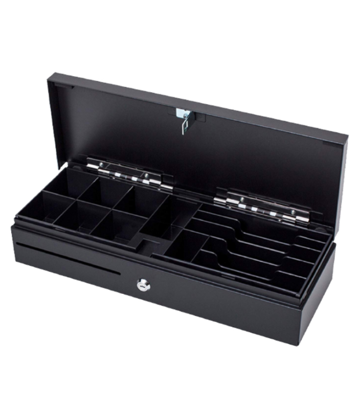 CAJON PORTAMONEDAS MUSTEK 460X170MM 7 BILL/8 MON APERT VERT RJ12+ MICROSWITCH