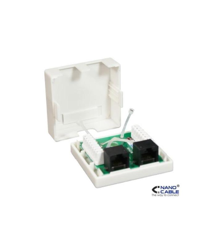 Nanocable - Roseta de superficie RJ45 CAT.6 UTP 2 tomas - color BLANCO