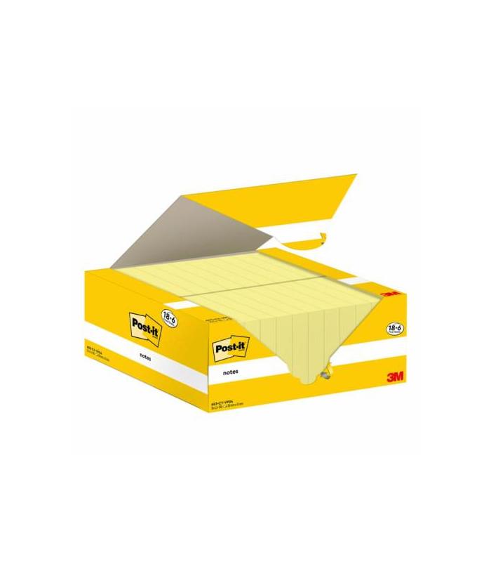 PACK 18+6 BLOCS 100 HOJAS NOTAS ADHESIVAS 38X51MM CANARY YELLOW CAJA CARTN 653-CY-VP24 POST-IT 7100317764