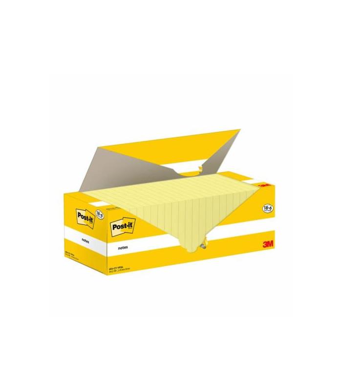 PACK 18+6 BLOCS 100 HOJAS NOTAS ADHESIVAS 76X76MM CANARY YELLOW CAJA CARTN 654-CY-VP24 POST-IT 7100319213