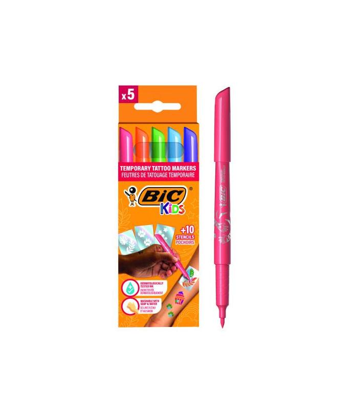 ESTUCHE TATTOO 5 ROTULADORES ESPECIAL TATOO+10 PLANTILLAS TATOO  BIC 516874
