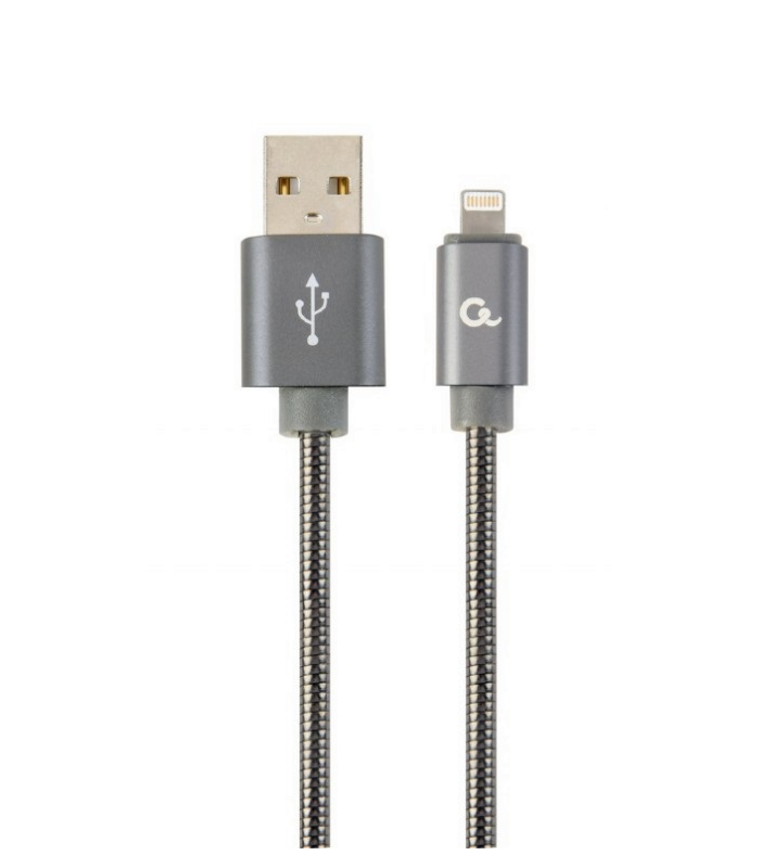 CABLE DE DATOS Y CARGA PREMIUM GEMBIRD 8 PINES METAL EN ESPIRAL, 1 M, GRIS