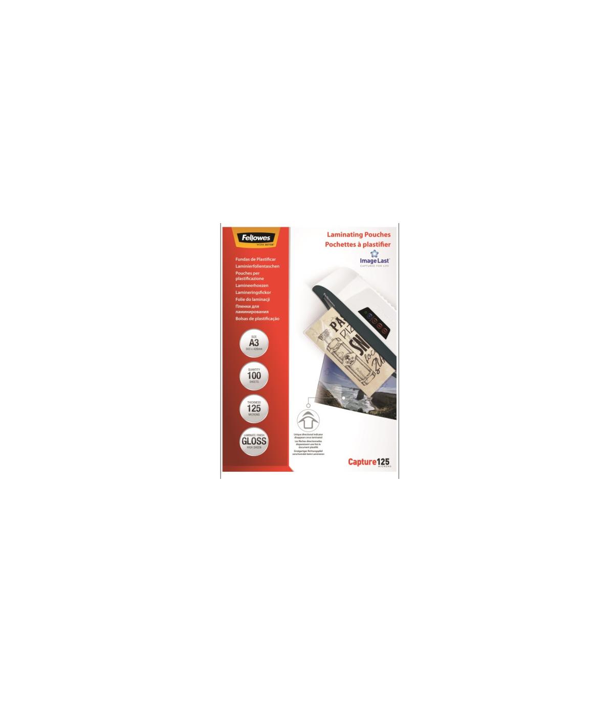 PACK 100 BOLSAS PLASTIFICACION 125 MICRAS A3 303X426 FELLOWES 5307506