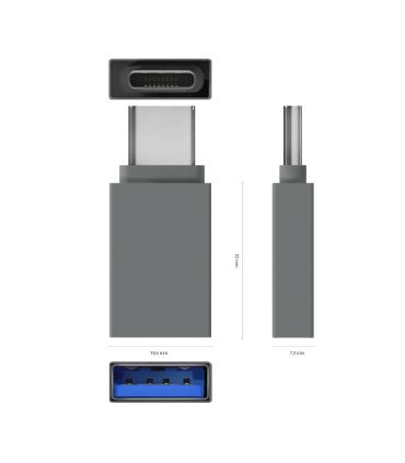 AISENS Mini Adaptador Aluminio USB 3.2 Gen1 3A, Tipo USB-C M-A H, Gris