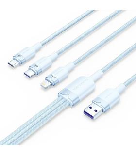 Cable USB 2.0 Lightning Vention CTRLG/ USB Macho/ USB Tipo-C Macho - MicroUSB Macho - Lightning Macho/ 1.5m/ Azul