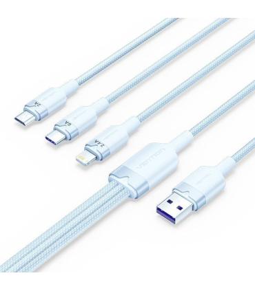 Cable USB 2.0 Lightning Vention CTRLG/ USB Macho/ USB Tipo-C Macho - MicroUSB Macho - Lightning Macho/ 1.5m/ Azul
