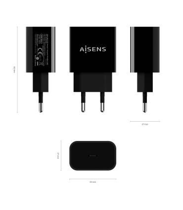 AISENS Cargador USB-C PD3.0 1 Puerto 1x USB-C 20 W, Negro