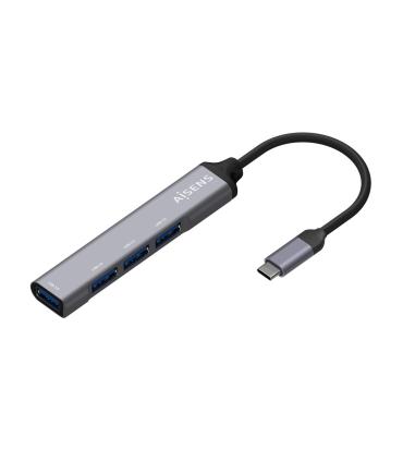 AISENS Hub USB 3.1 USB-C, Tipo C M - 4x Tipo A H, Gris, 10 cm