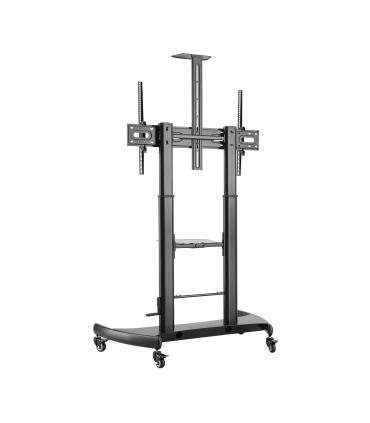 AISENS Soporte de Suelo ECO con Ruedas y Manivela, Bandeja para DVD y Soporte de Cámara para Monitor TV 100Kg de 60-100, Negro