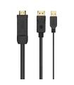 AISENS Cable Conversor Activo HDMI 2.0 + USB Alim. a DISPLAYPORT V1.2, HDMI/M-USB/M-DP/M, Negro, 1.8M
