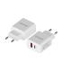 AISENS Cargador 20W, 1xUSB-C PD3.0, 1xUSB-A QC3.0, Blanco