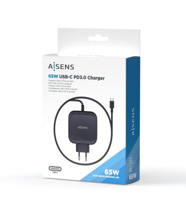 AISENS Cargador 65W PD3.0 QC3.0 1XUSB-C 1.2M, Negro