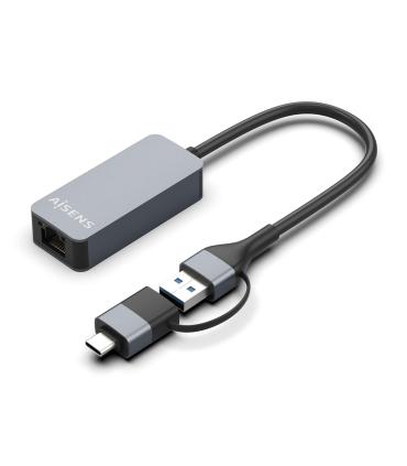 AISENS Conversor USB3.2 Gen1 USB-A+USB-C a Ethernet 2.5G 10 100 1000 2500 Mbps, Gris, 15cm