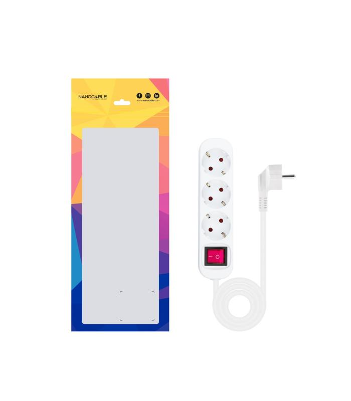 Nanocable Regleta de Enchufes con 3 Tomas con Interruptor, 1.4 m, Blanco