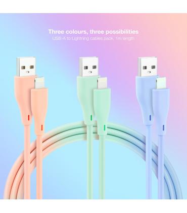 Nanocable 3 Cables Lightning a USB 2.0, Lightning M-USB A M, Rosa, Azul y Verde, 1 m