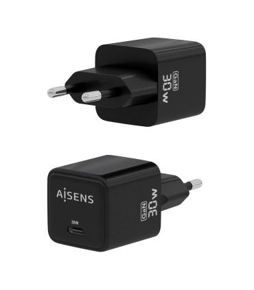 AISENS Cargador Gan 30W, 1xUSB-C PD3.0 QD4.0, Negro
