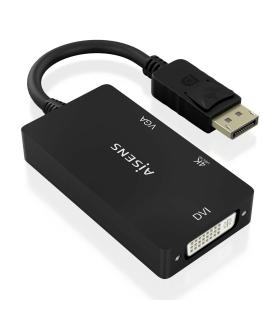 AISENS Conversor Displayport V1.2 a VGA DVI HDMI, DP 1.2 M-VGA H-DVI H-HDMI H 4K, Negro, 15cm