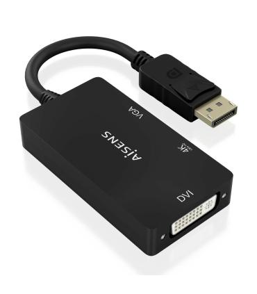 AISENS Conversor Displayport V1.2 a VGA DVI HDMI, DP 1.2 M-VGA H-DVI H-HDMI H 4K, Negro, 15cm