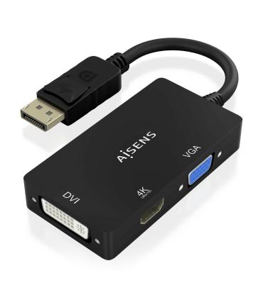 AISENS Conversor Displayport V1.2 a VGA DVI HDMI, DP 1.2 M-VGA H-DVI H-HDMI H 4K, Negro, 15cm
