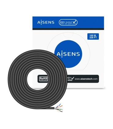 AISENS Cable de Red Exterior Impermeable RJ45 Cat.6 FTP Rigido AWG24, Negro, 100M