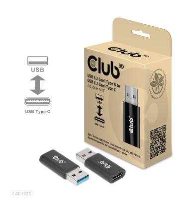CLUB3D CAC-1525 cambiador de género para cable USB A USB Type C Negro