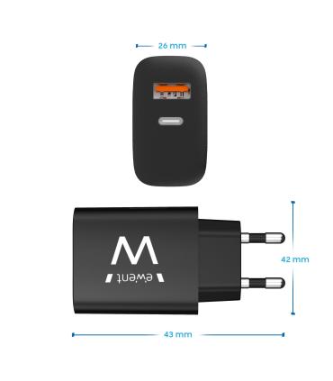 Ewent EW1319 cargador de dispositivo móvil Universal Negro Corriente alterna Carga rápida Interior